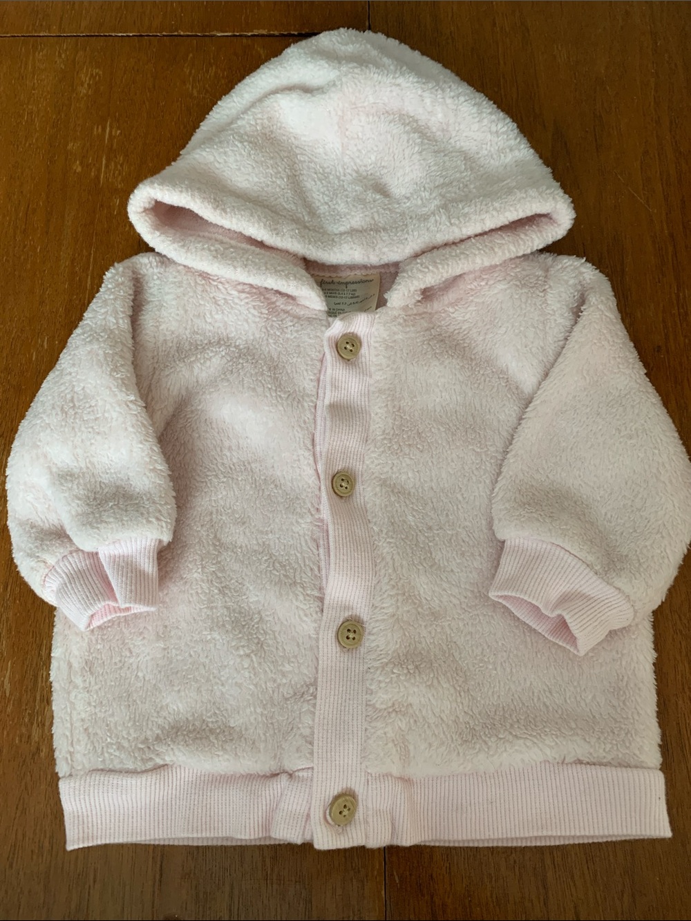 🍊5/$25 First Impressions Light Pink Hooded Fuzzy Button-Up Jacket